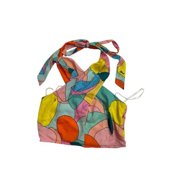 Staud Womens Multicolor Citrus Kaleidoscope Halter Sleeveless Crop Top Size 6 - Picture 1 of 4